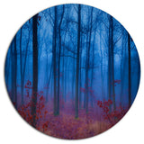 Mysterious Blue Thick Woods, Modern Forest Disc Metal Artwork, 23"