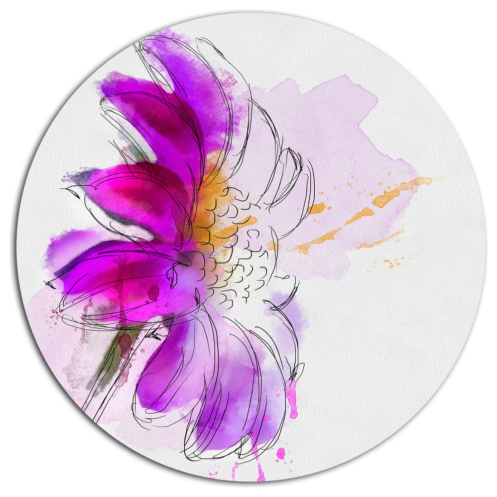 Purple Watercolor Gerbera Illustration, Floral Round Metal Artwork, 23"