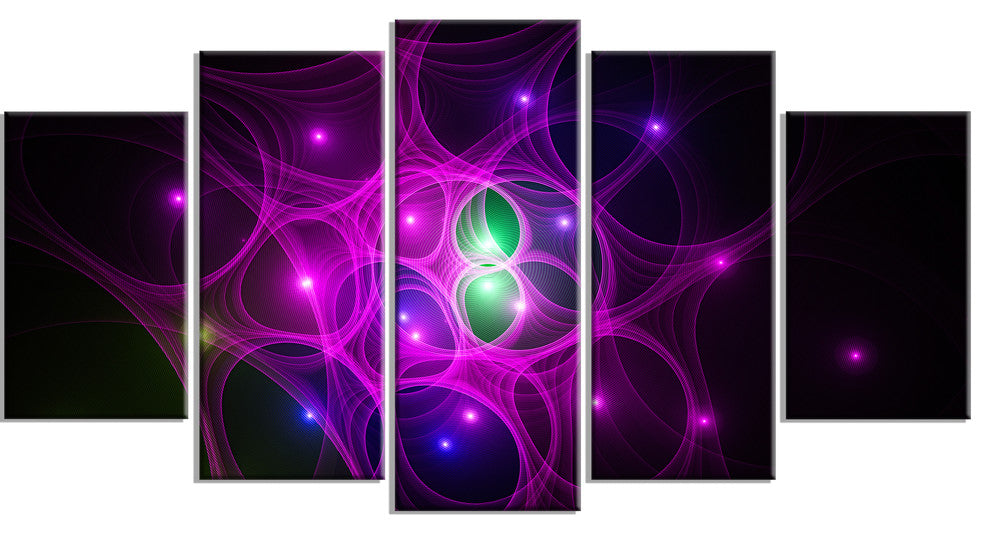 Pink Fractal Space Circles, Contemporary Canvas Art Print, 60"x32", 5 Panels