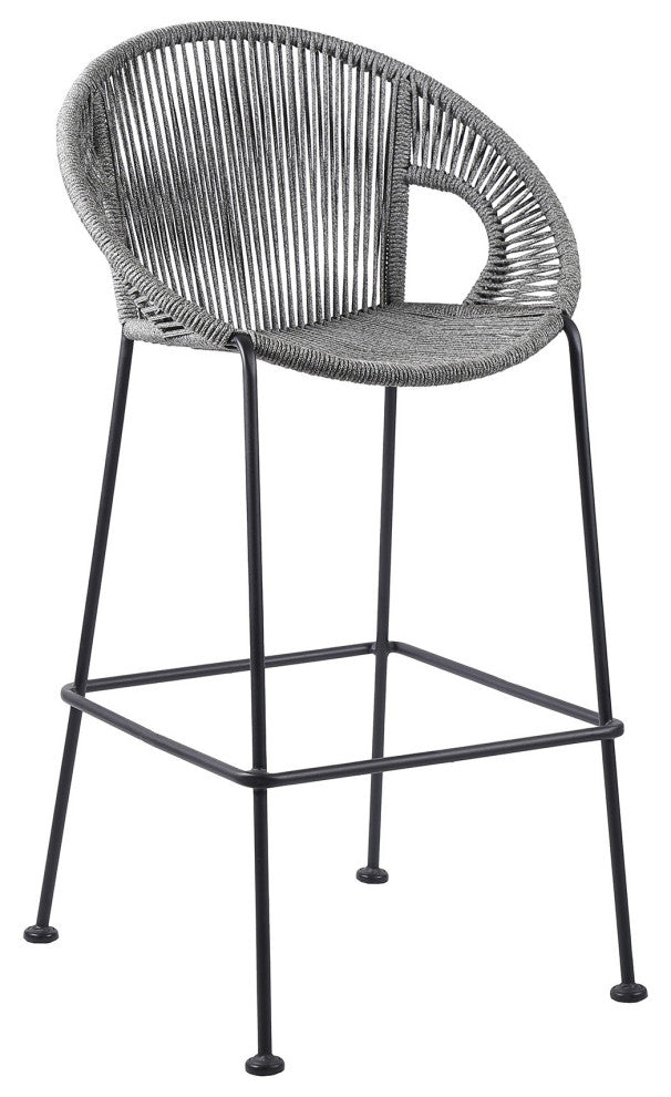 Benzara BM246128 30" Indoor Outdoor Bar Stool With Rounded Rope Woven Seat, Gray