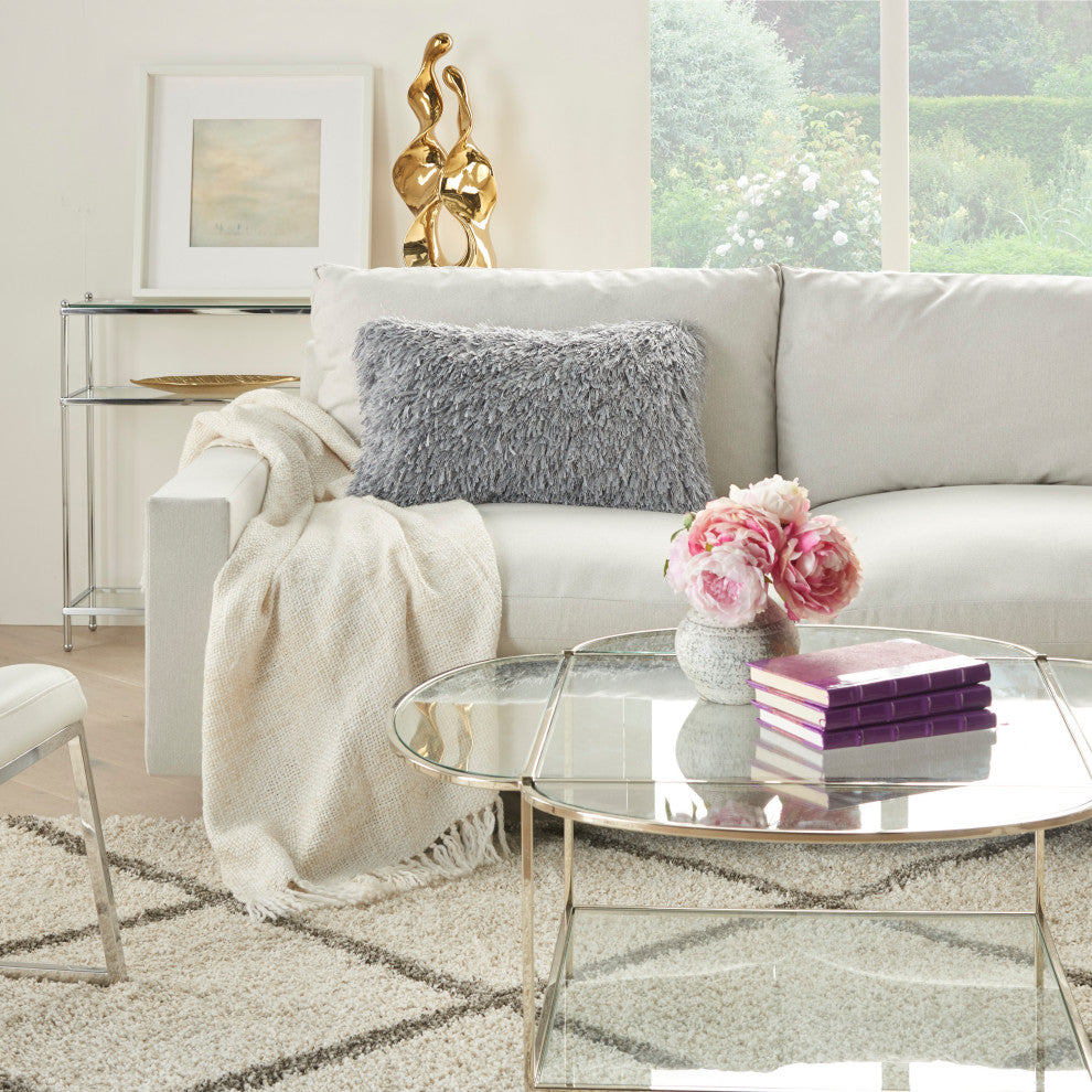 Mina Victory TL048 Throw Pillow, Light Grey, 14" x 24"