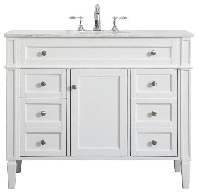 Home Living Vanity with Carrara White Marble Countertop, White, 42", Single Sink