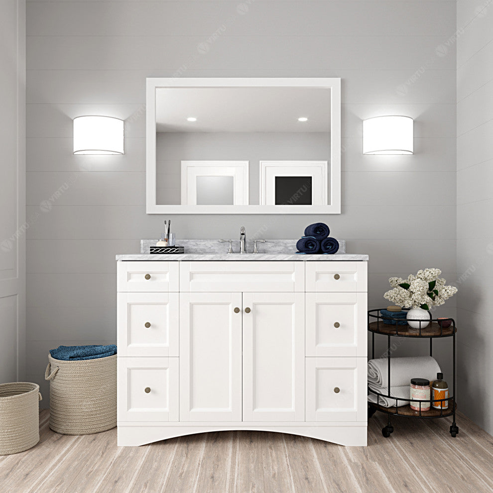 Elise 48" Single Bathroom Vanity, White with Marble Top and Round Sink