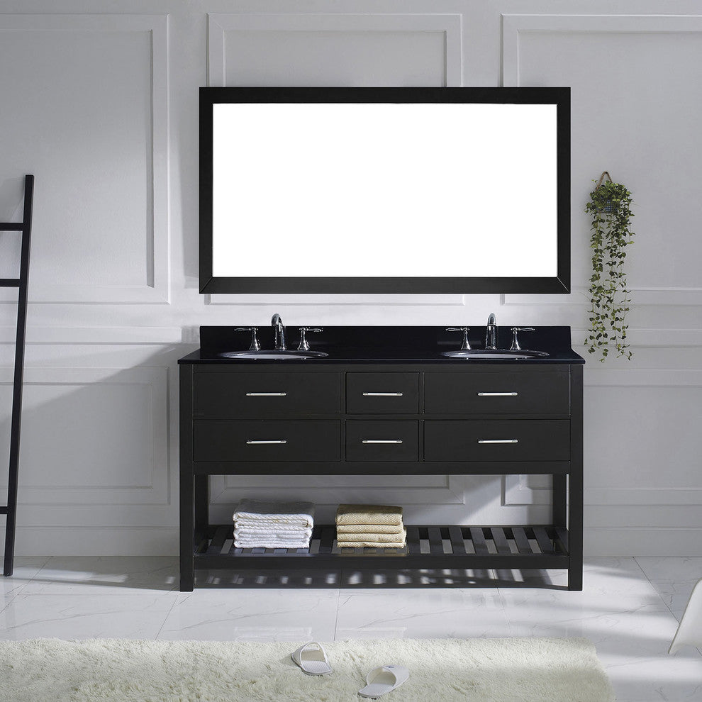 Virtu Caroline Estate 60" Double Bathroom Vanity, Espresso With Faucet, Mirror