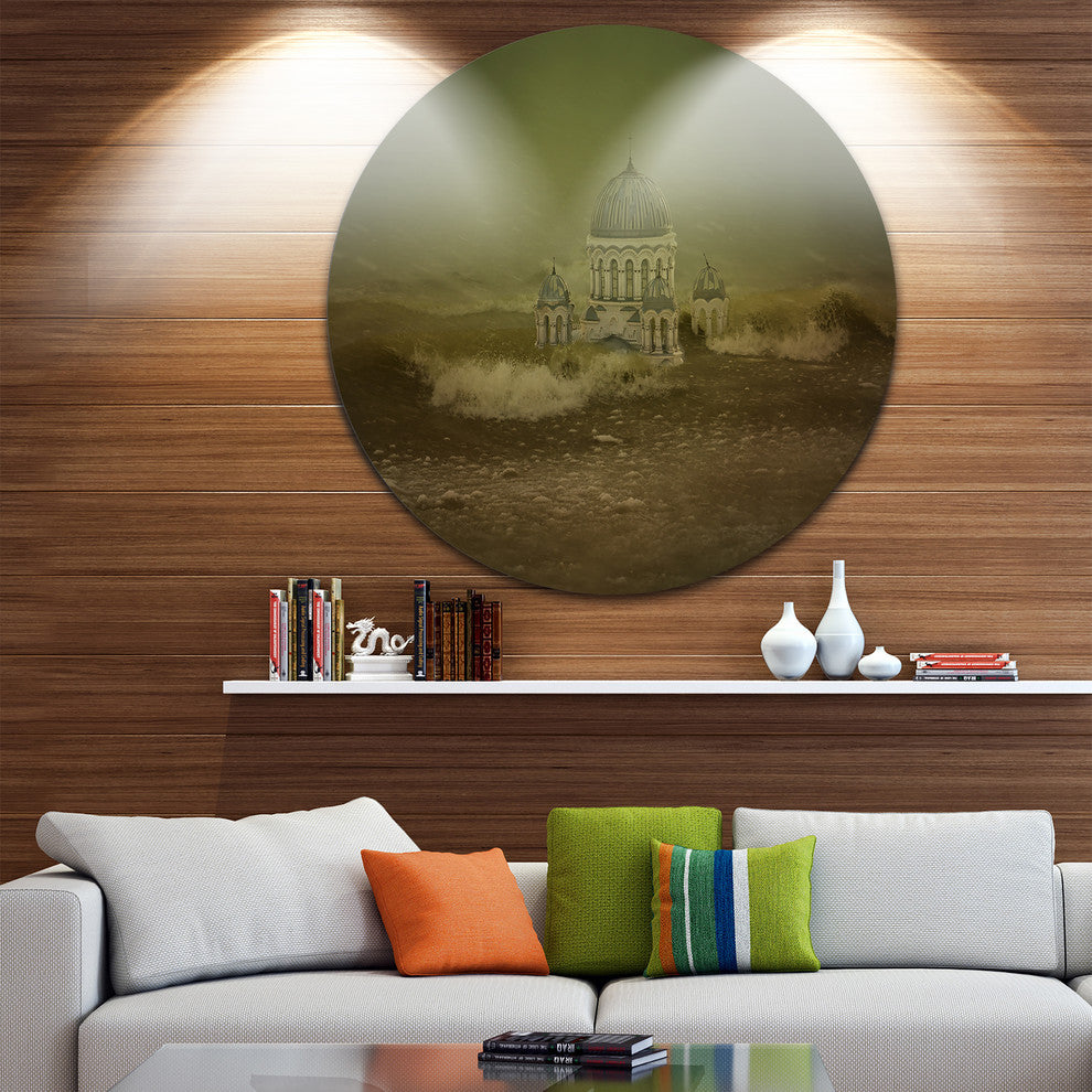 Covered Old City, Landscape Digital Art Round Wall Art, 11"