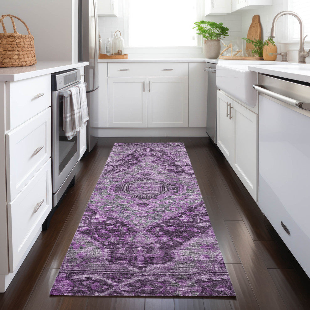 Machine Washable Indoor/Outdoor Chantille ACN1761 Purple 2'3" x 7'6" Runner Rug