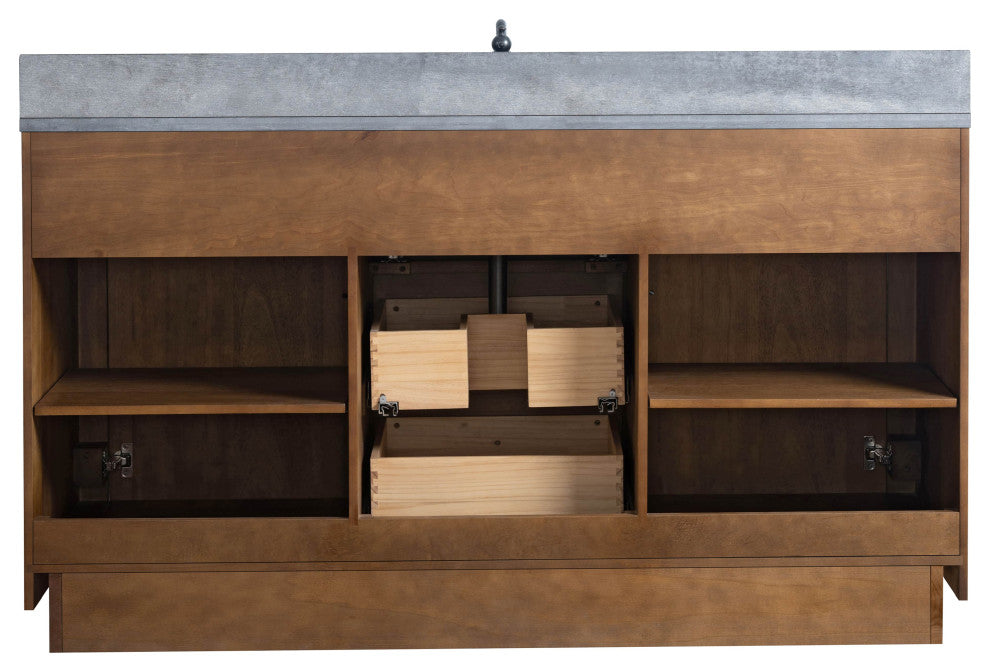 Vanity Art Bathroom Vanity With Sink, Tan, 60" Single, Black Limestone Top