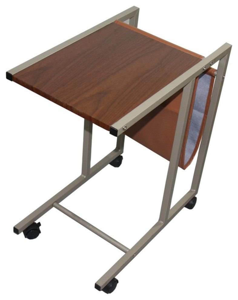 Modern Brown Faux Woodgrain Metal Laptop Cart Desk