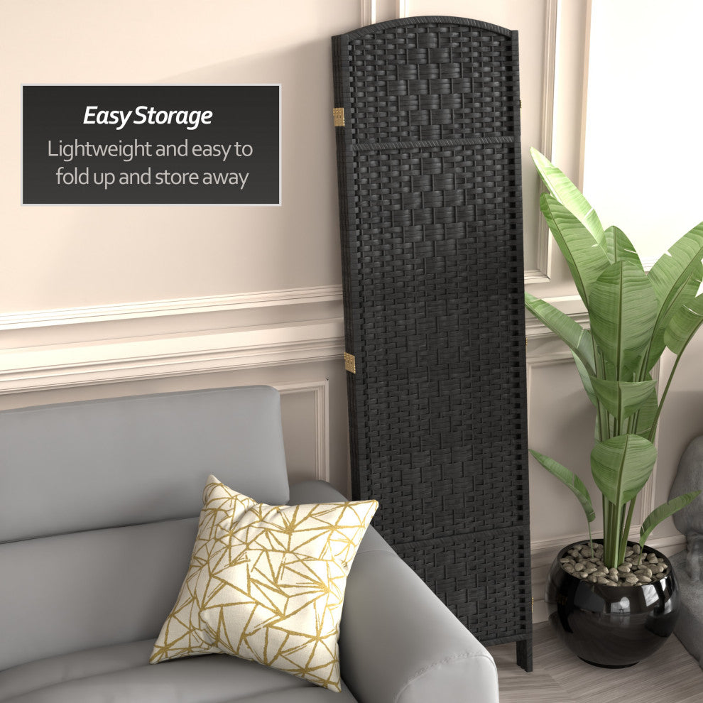 6'' Tall Diamond Weave Fiber Room Divider, Black, 3 Panel