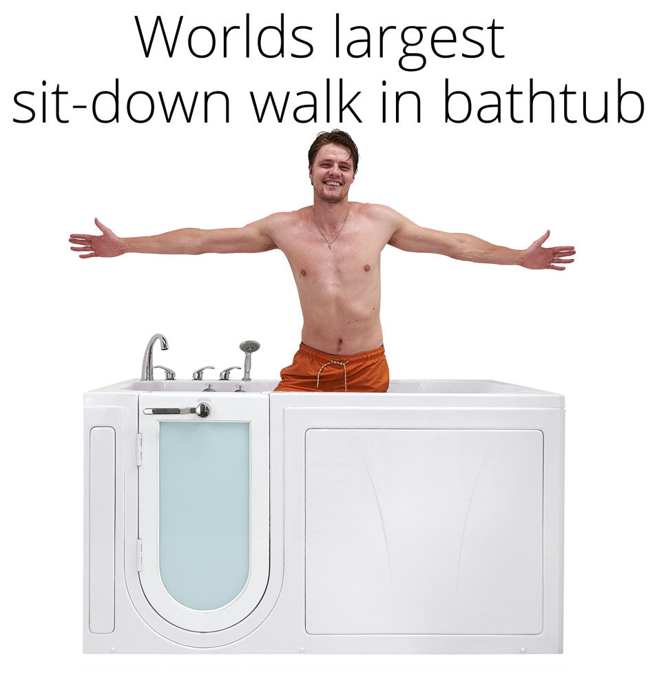 Ella Shak 36"x72" Air + Hydro + Foot Massage Walk-In tub, Outward Door, 2 Drains, 5 Piece Fast Fill Faucet, Left Drain