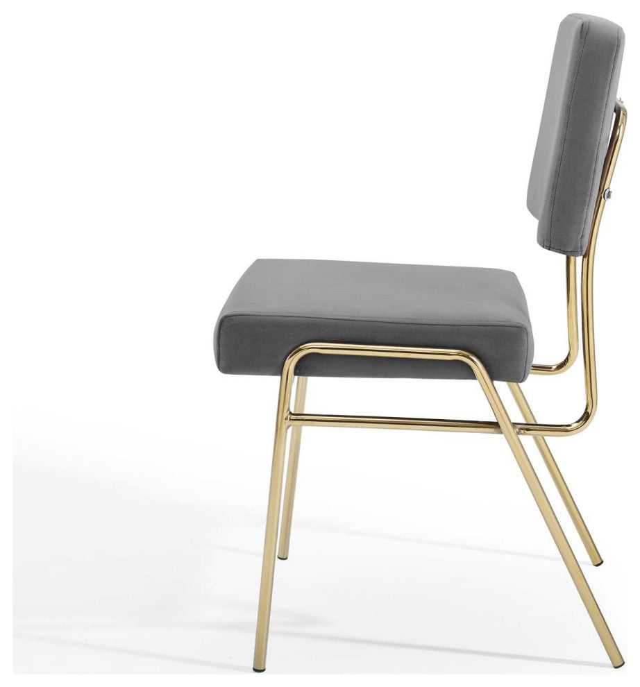 Side Dining Chair, Velvet, Metal, Gold Gray, Modern, Cafe Bistro Restaurant