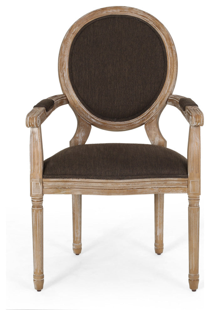 Comisky French Country Fabric Upholstered Wood Expandable 7-Piece Dining Set, Natural Brown/Brown