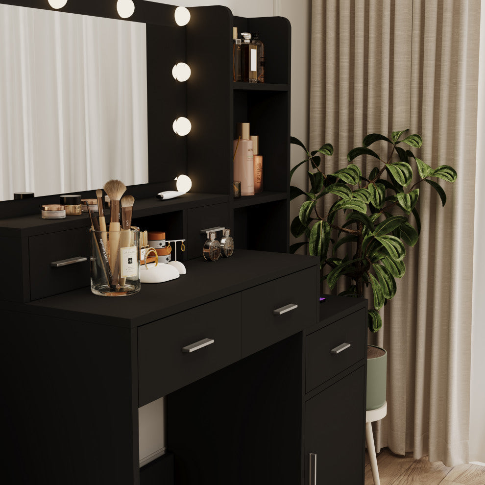 TATEUS Modern Makeup Vanity with 10 Light Modes and Ample Storage, Black White