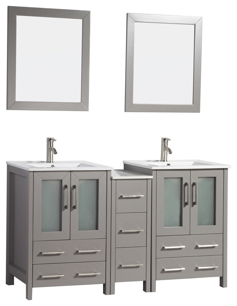 Vanity Art Vanity Set With Ceramic Top, 60", Gray, Standard Mirror