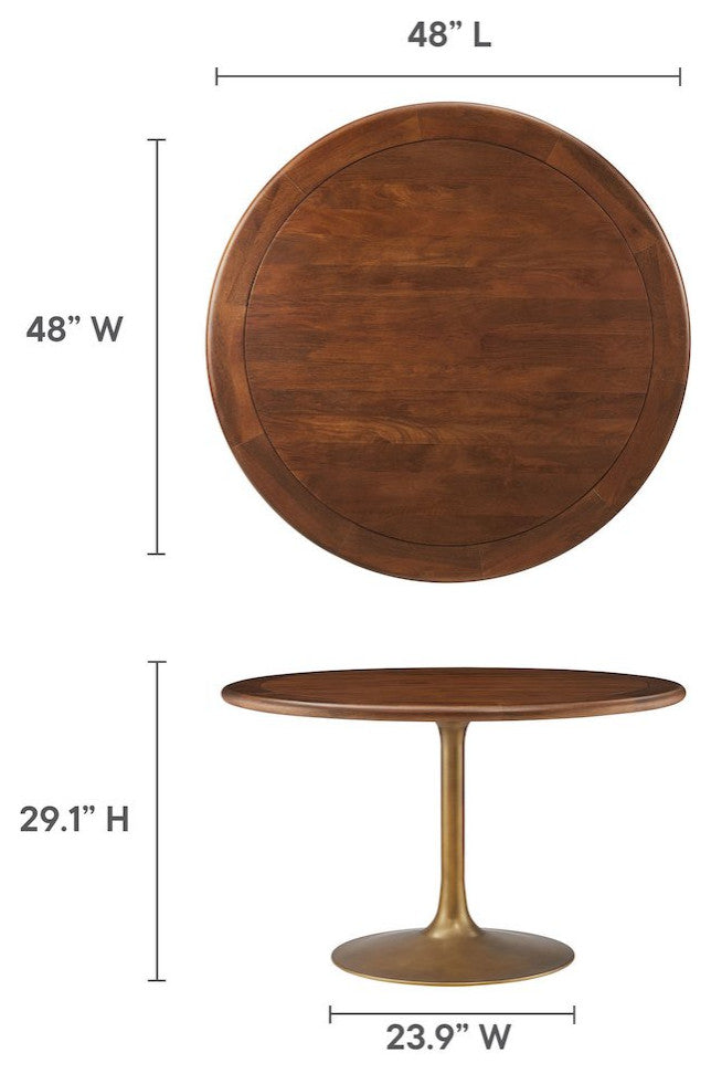 Lippa 48 Round Pedestal Solid Wood and Metal Dining Table