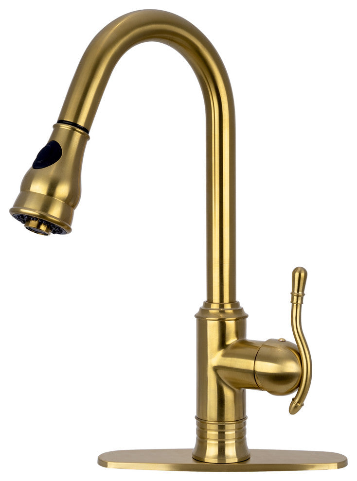 Copper Pull Down Kitchen Faucet, Single Level Solid Brass Kitchen Sink Faucets, Brushed Gold