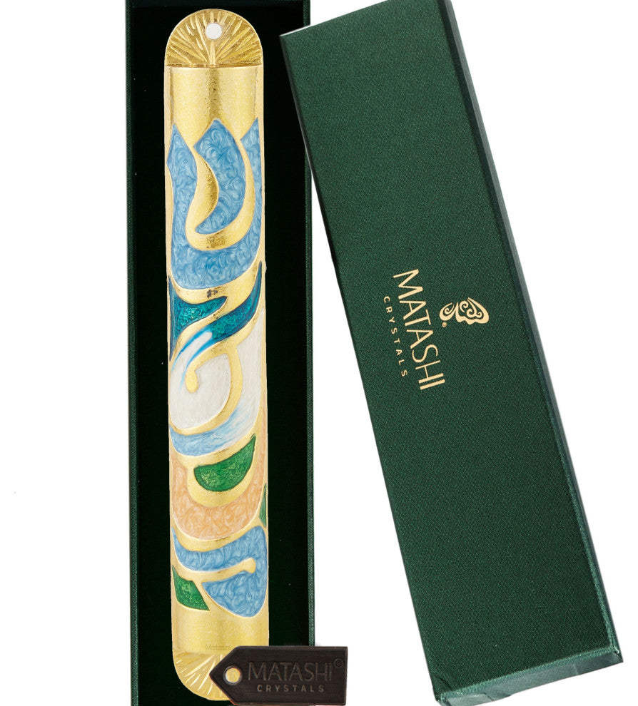 Matashi Gold Hand Painted Enamel 6'' Mezuzah