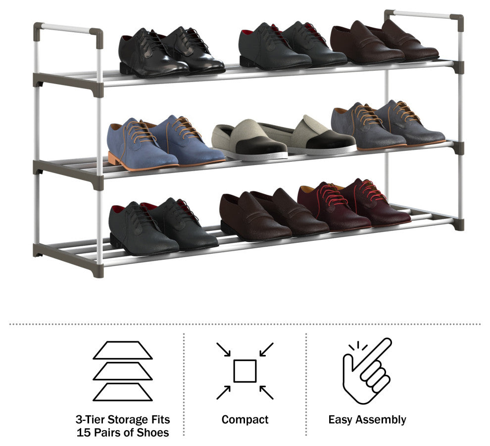 Shoe Rack 3-Tier Shoe Organizer for Closet, Bathroom, Entryway Holds 15 Pairs, White
