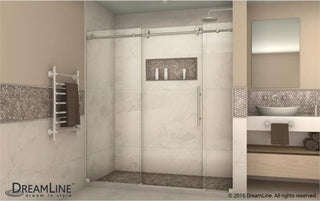 Enigma-X 68-72"W Fully Frameless Sliding Shower Door, Brushed Stainless Steel