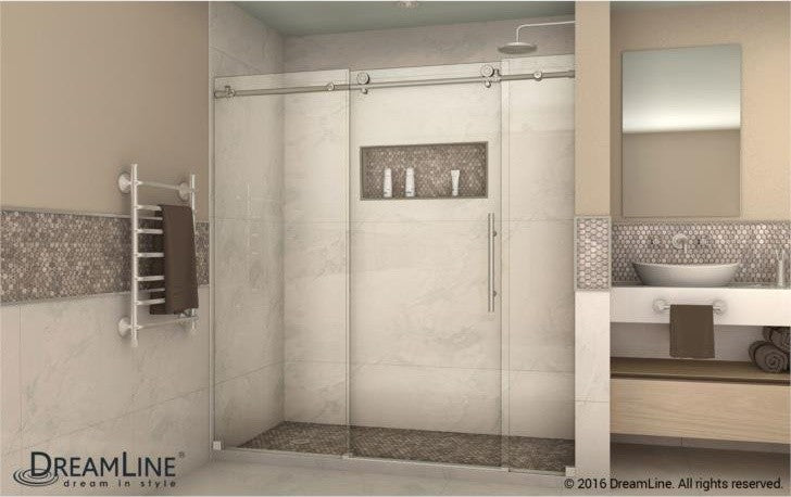 Enigma-X 68-72"W Fully Frameless Sliding Shower Door, Brushed Stainless Steel