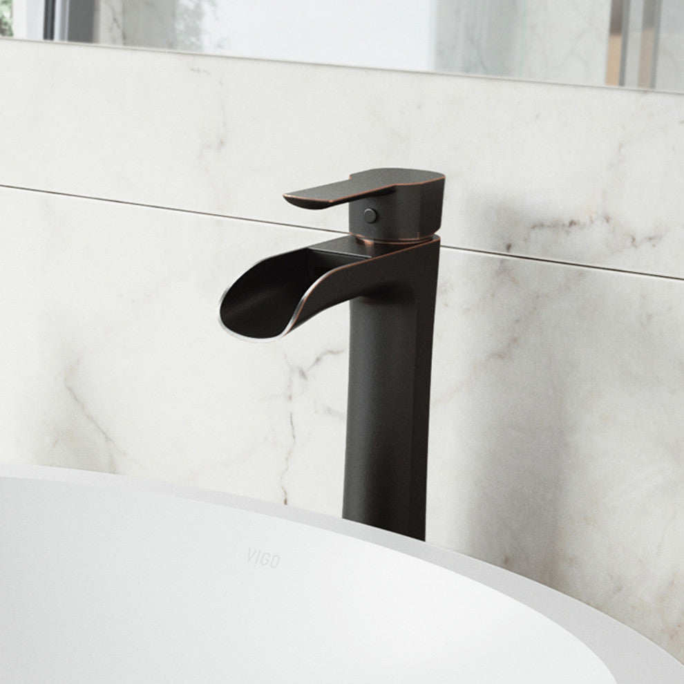 VIGO Niko 11" H Single Handle Single Hole Bathroom Vessel Faucet, Antique Rubbed Bronze, With Pop-Up Drain