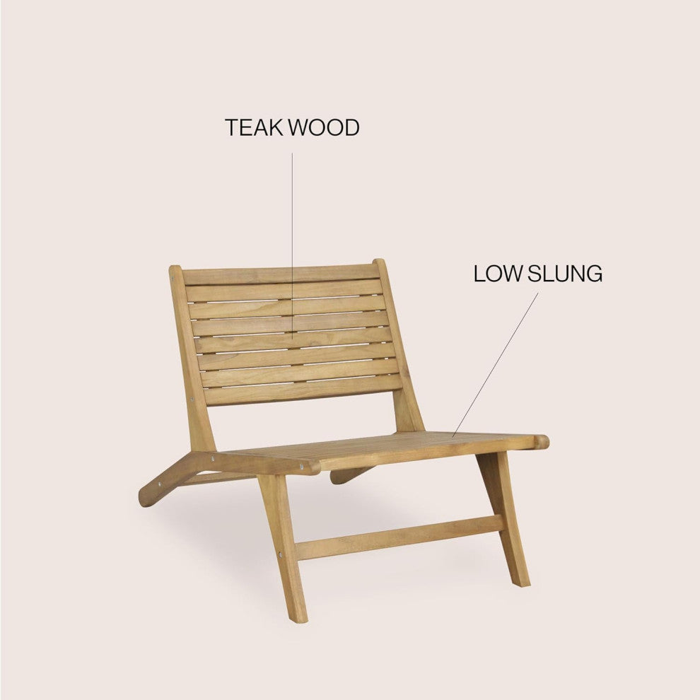 Retro Modern Outdoor Chair with Solid Teak Wood Construction and Low Seat