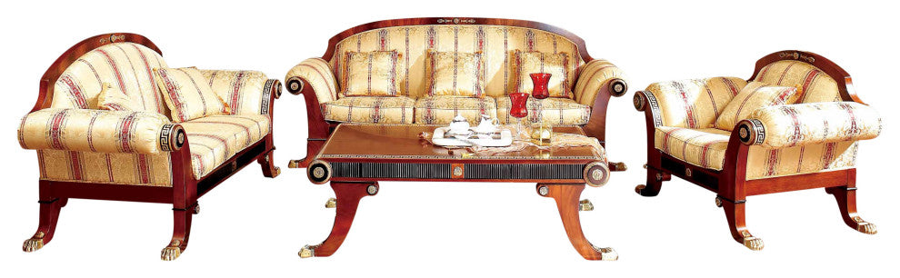 Infinity 5-Piece Walnut Living Room Set with Beige Upholstery
