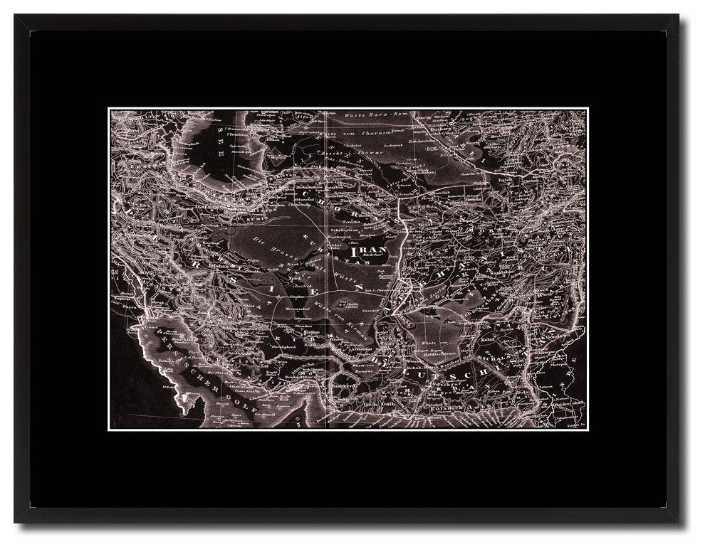 Iran Afghanistan Old Vivid Sepia Map Print On Canvas With Frame, 16" X 21"