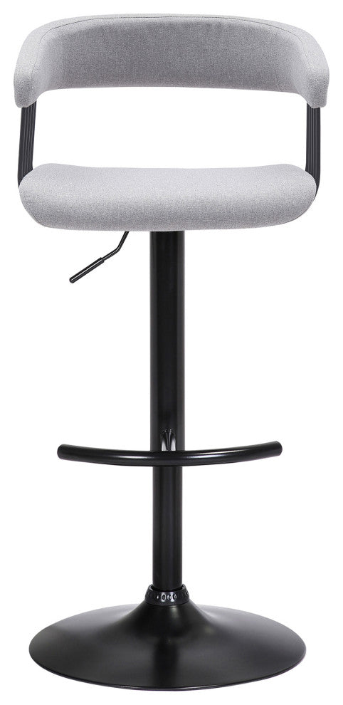 Calista Adjustable Bar Stool, Blue Fabric With Black Metal, Light Gray