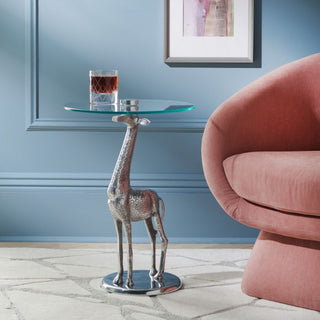 Safavieh GillaRound Giraffe Base Accent Table, Silver/Glass