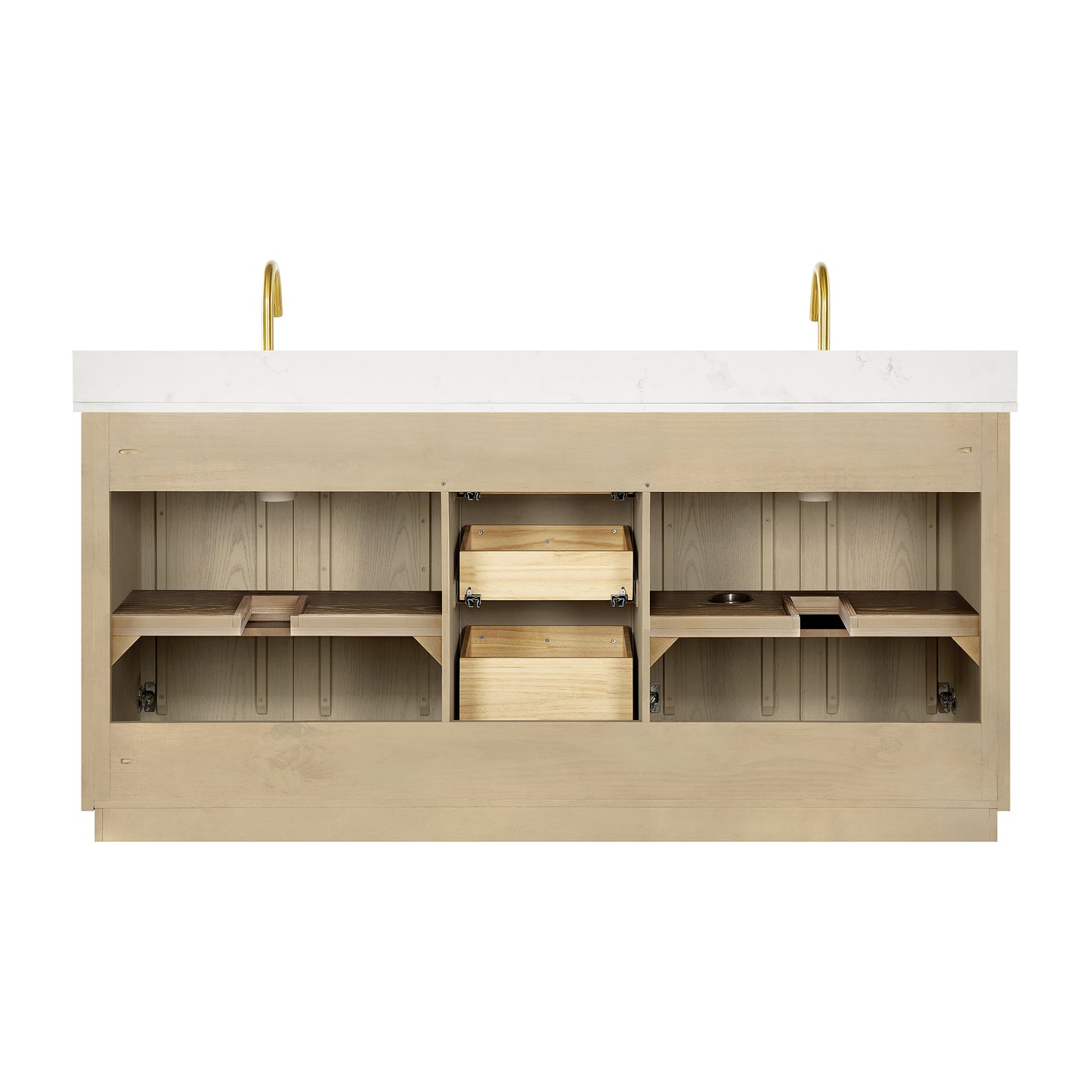 Oza Bath Vanity with Quartz Stone Top, Aged Natural Oak, 72", Double Vanity, No Mirror