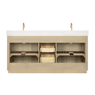 Oza Bath Vanity with Quartz Stone Top, Aged Natural Oak, 72", Double Vanity, No Mirror