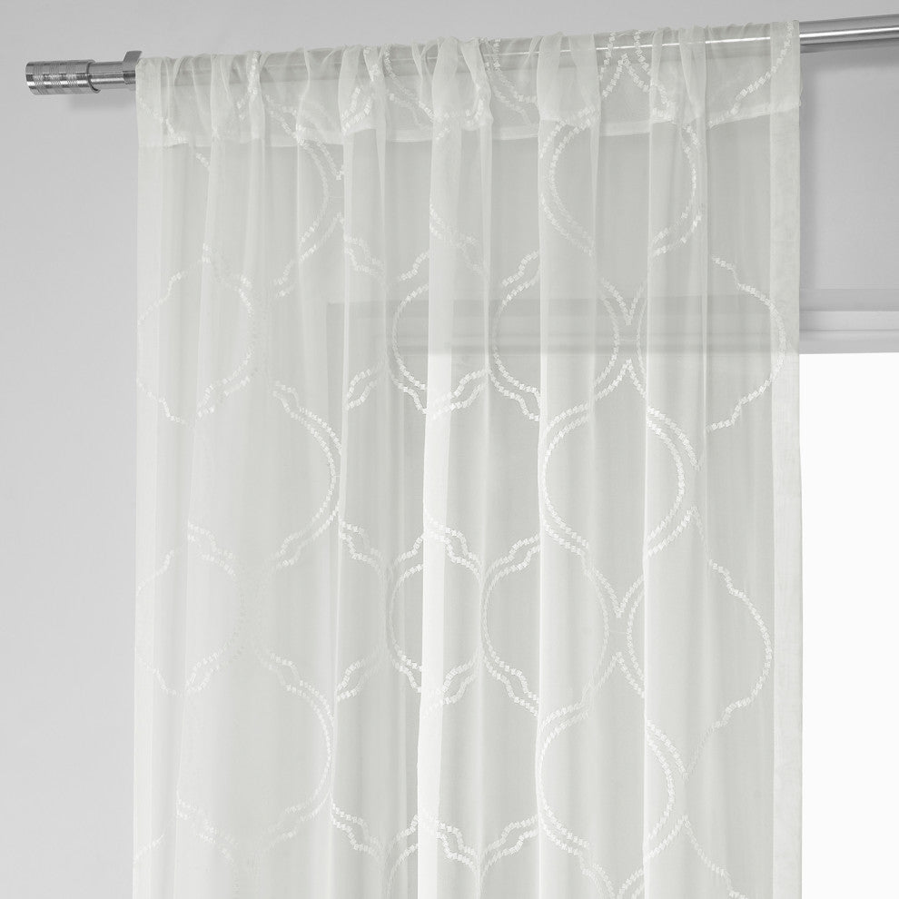 Florentina Embroidered Sheer Curtain Single Panel, White, 50"x84"
