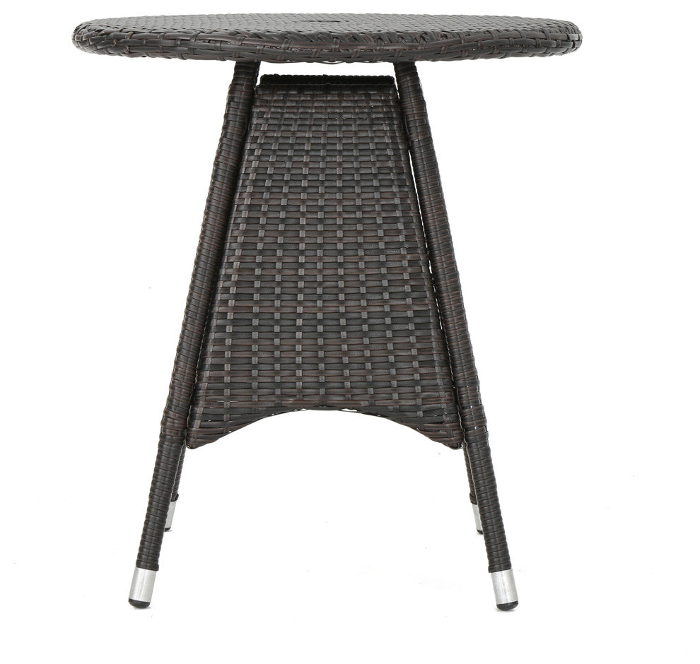 GDF Studio 3-Piece Shiny Outdoor Wicker Round Dining Set With Cushions