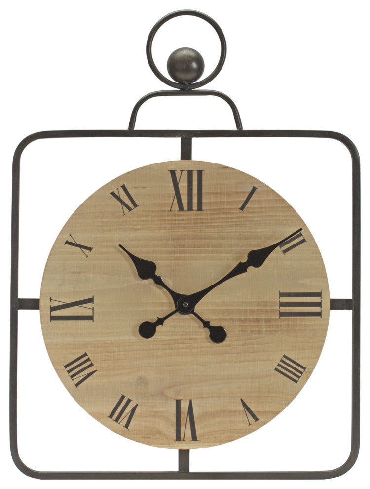 Wooden Wall Clock in Iron Frame