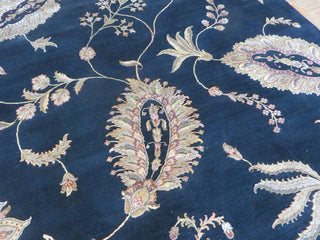 9x12 Hand Knotted Black Agra With Silk Oriental Rug