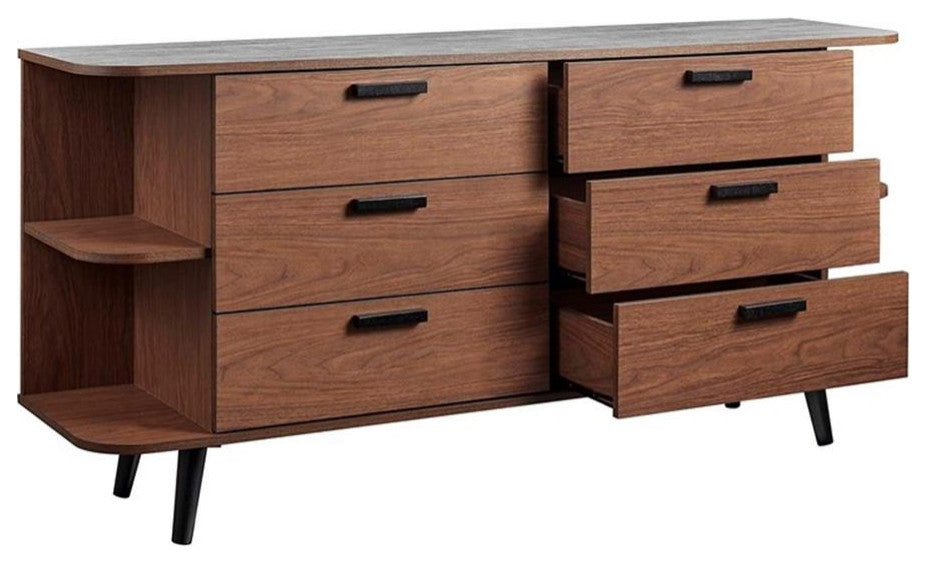 Modway Langston 6-Drawer Wood Sideboard with Splayed Base in Walnut and Gray