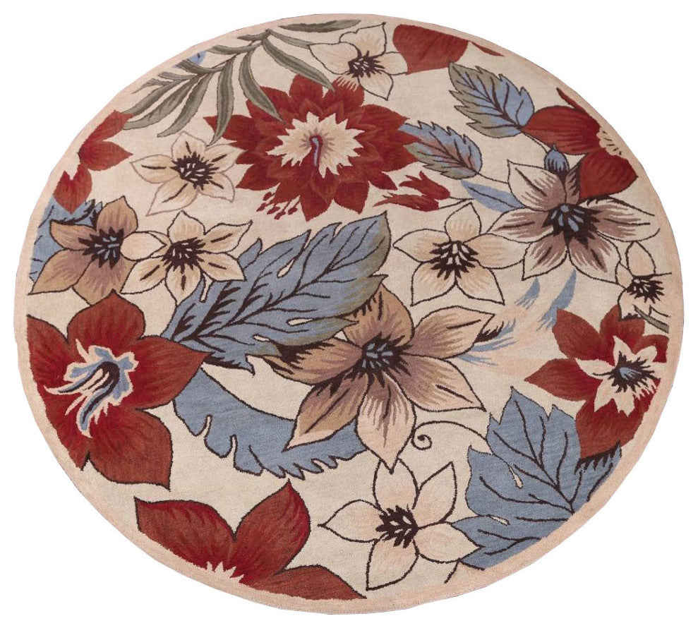 Transitional Hand Tufted Floral Oriental Oushak Area Rug, Multi, Round 10'