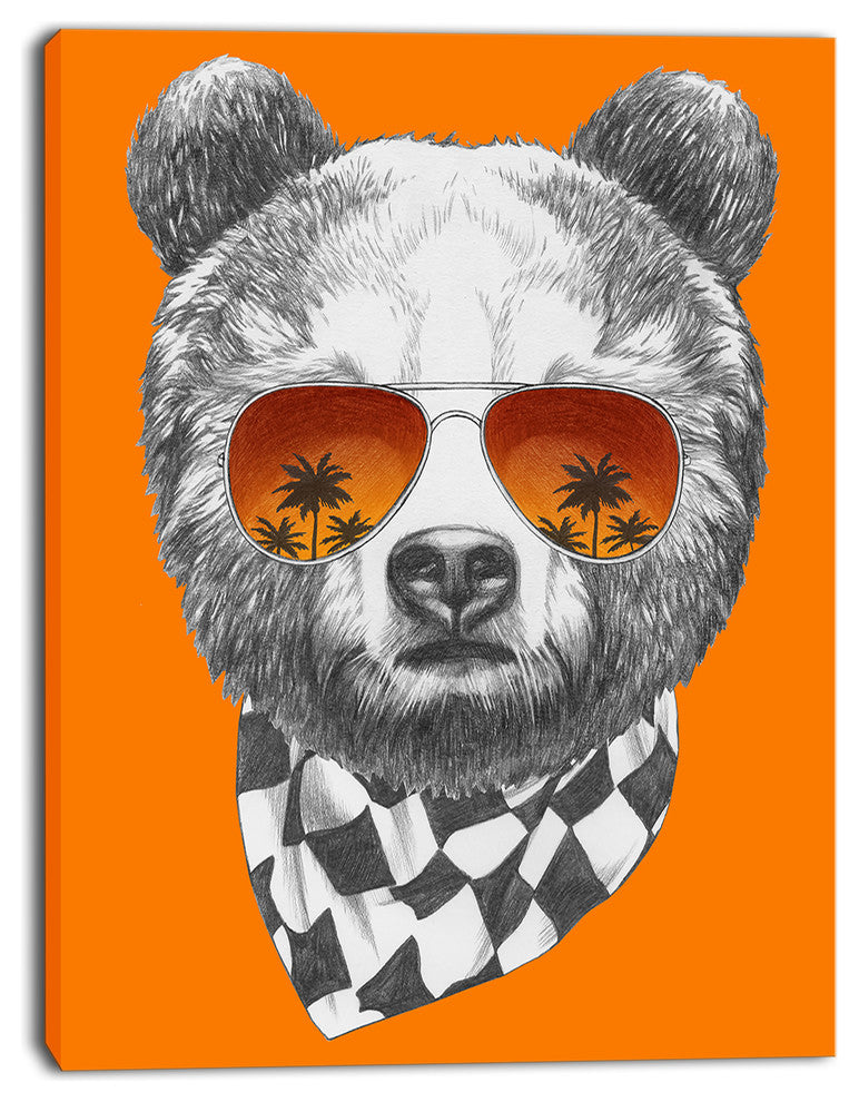 Funny Bear with Sunglasses, Animal Canvas Art Print, 28"x60"