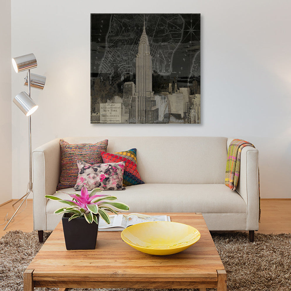 "Vintage New York In Black II" by Dylan Matthews, Canvas Print, 12"x12"