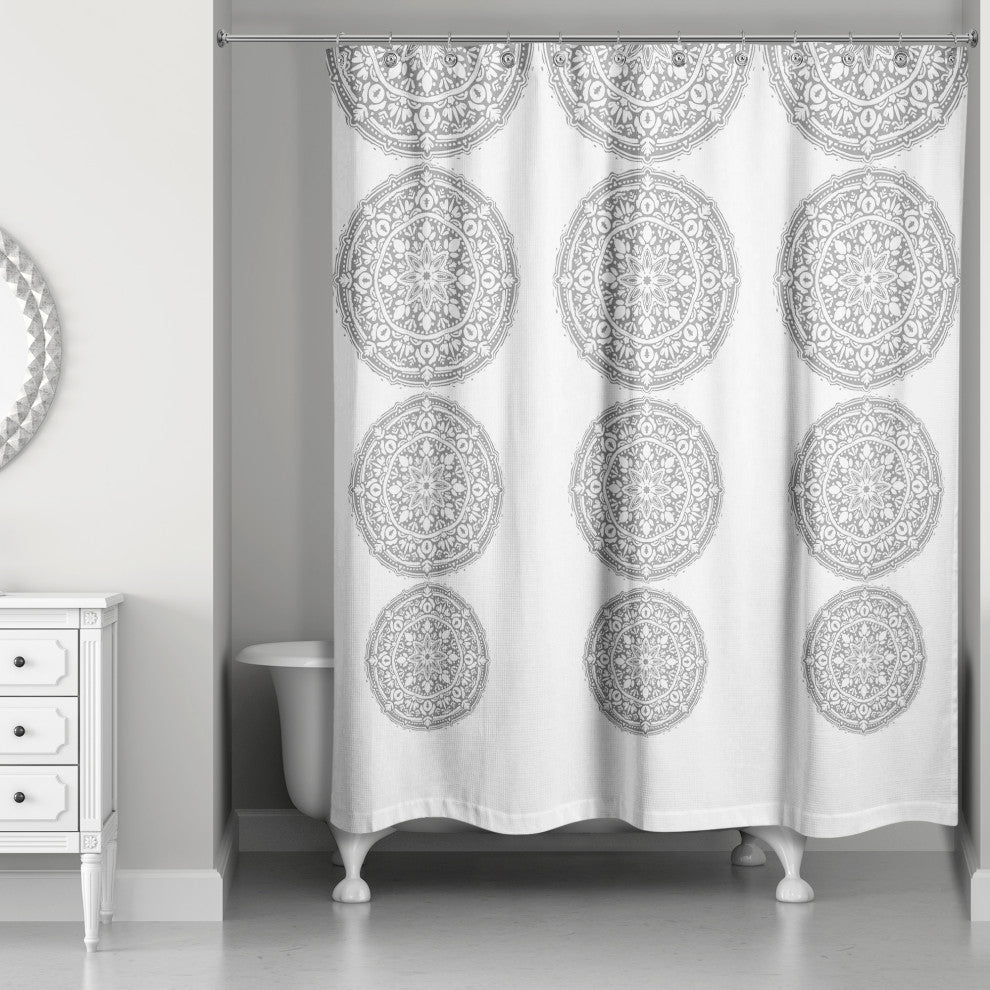Gray Medallion Pattern 71x74 Shower Curtain