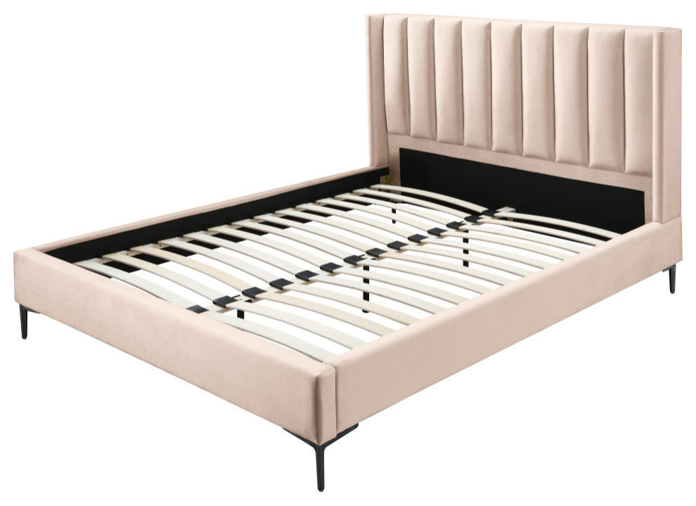 Nadia Velvet Upholstered Bed, Pink, Queen