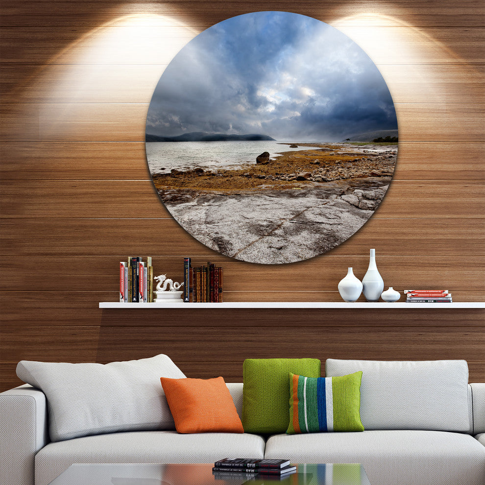 Norway Ocean Coast Land, Photo Landscape Round Metal Wall Art, 23"