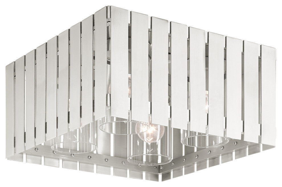 Livex Lighting Greenwich 4 Light Brushed Nickel Large Outdoor Flush Mount