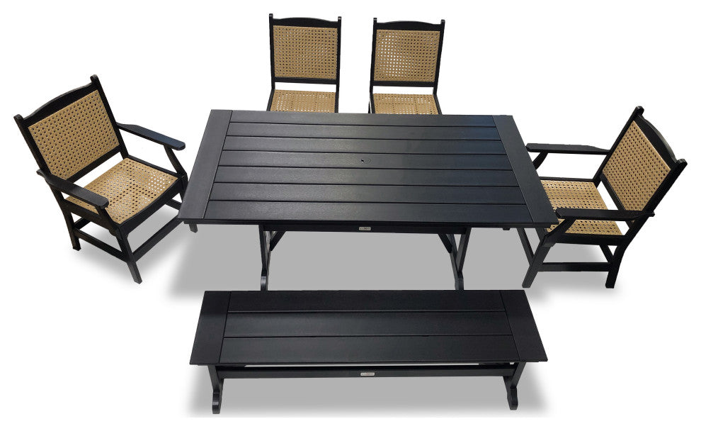 LuXeo Tuscany Woven Rattan Dining Set, Black, 6-Piece