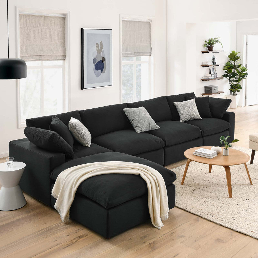 Modular Sectional Deep Sofa Set, Black, Fabric, Modern, Lounge Cafe Hospitality