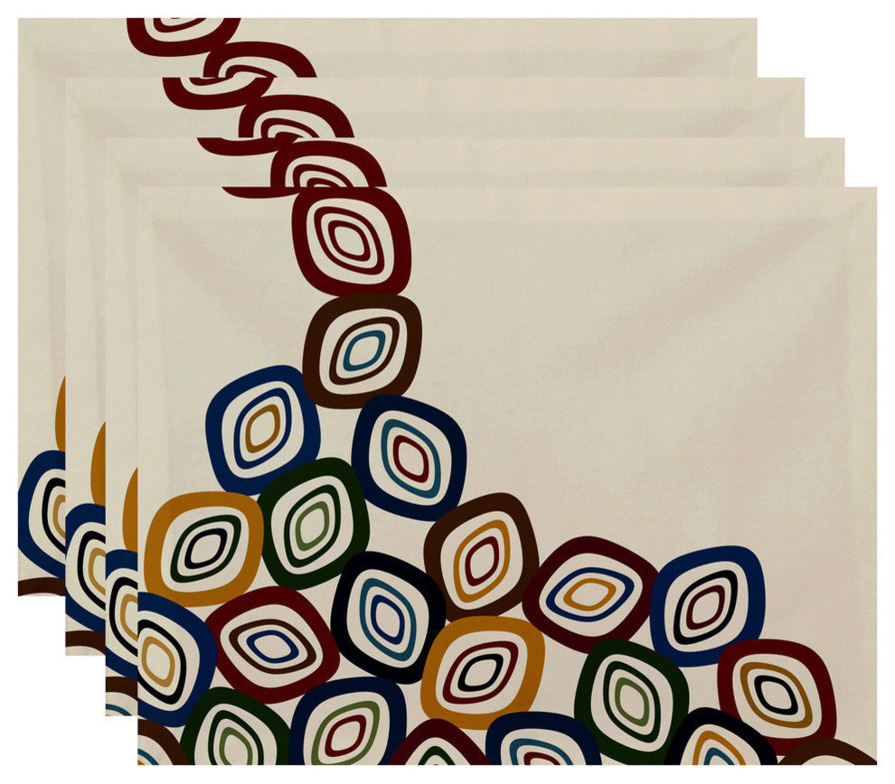 18"x14" Falling Leaves, Geometric Print Placemat, Off White And Multi, Set of 4
