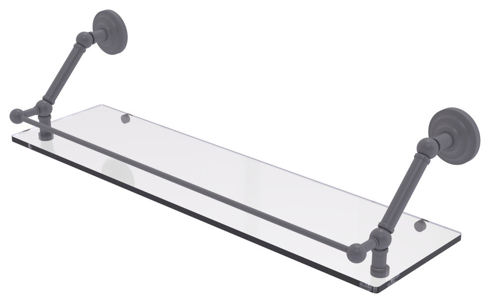 Prestige Que New 30" Floating Glass Shelf with Gallery Rail, Matte Gray