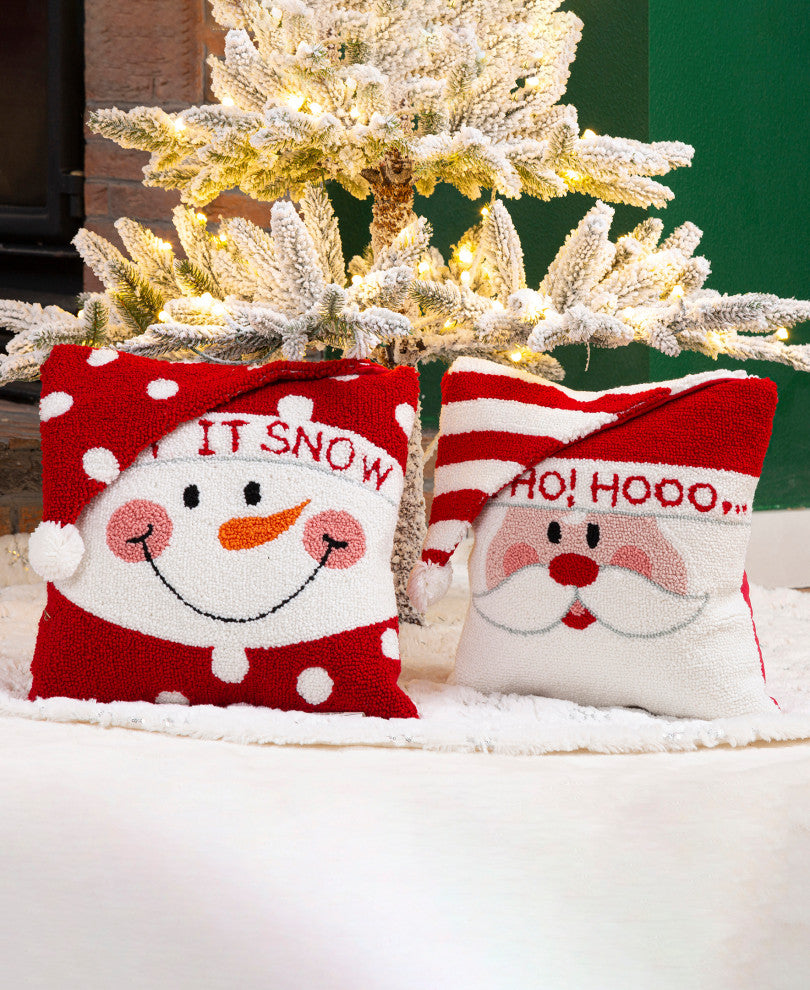 Set of 2 Hooked 3D Santa and Snowman Pillow