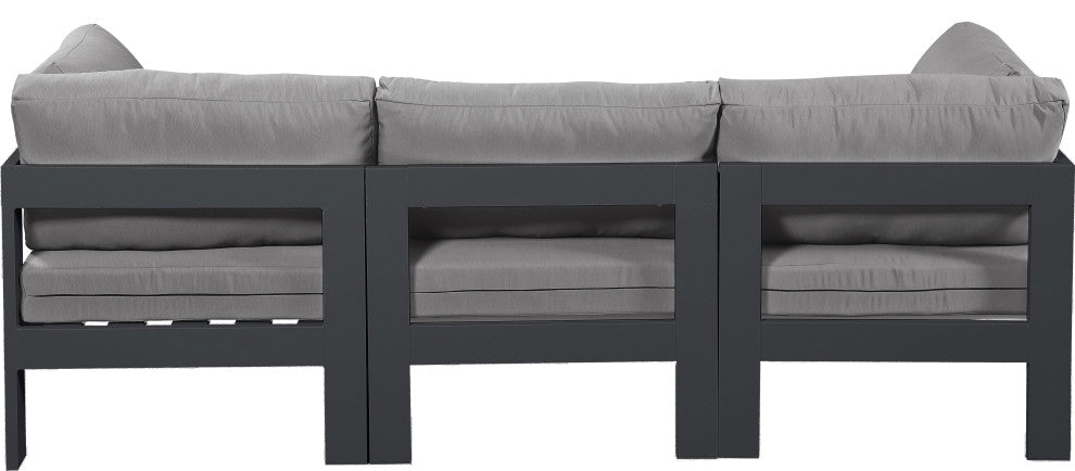 Nizuc Water Resistant Patio Modular Straight Sofa, Gray, 3-Piece: 1 Armless Chair, 2 Corner Chair, Dark Gray Aluminum Frame